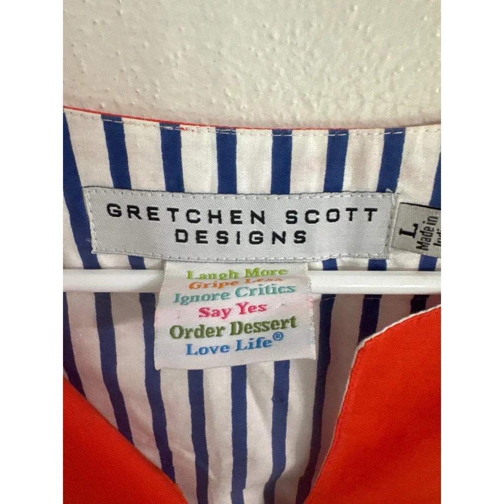 Gretchen Scott Designs Red White Geometric Link Tunic‎ Top Split Neck Large